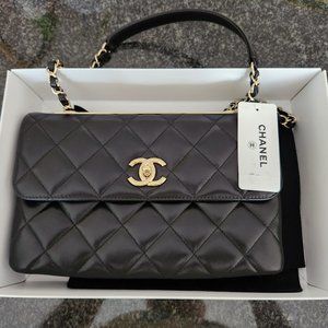 New Chanel Trendy CC Flap Bag Quilted Lambskin Medium Black